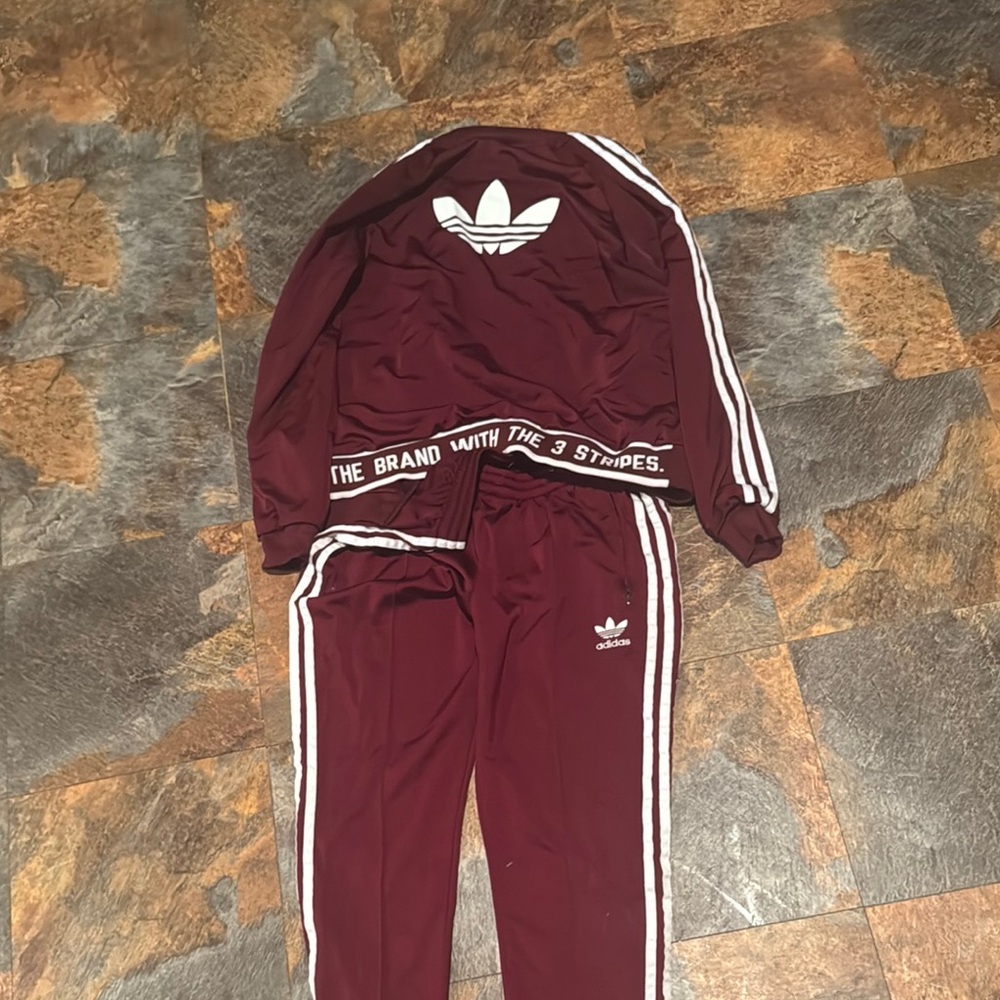 Adidas Red and White Sweatpants with Signature Stripes